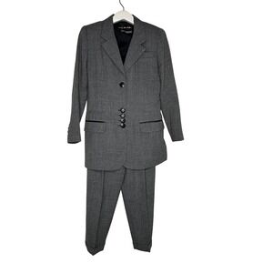 Dina Bar-El Bee Witching Womens Gray Wool Crepe Blazer Pant Suit Set Vintage Y2K